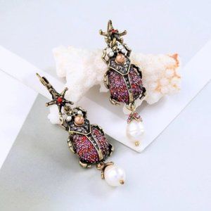 Antique red and gold insects earrings